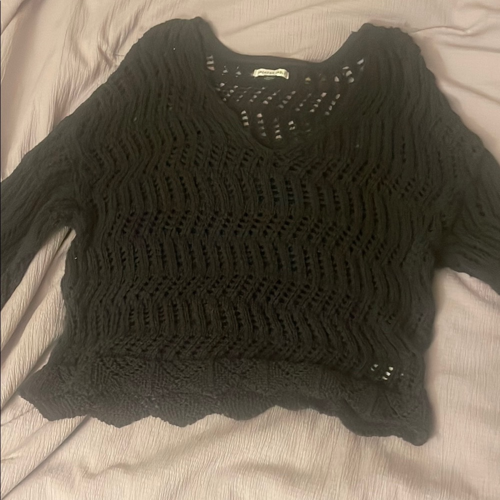 AE/ American Eagle Black Knit Crochet Sweater